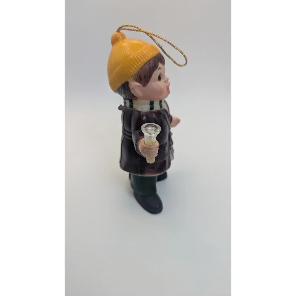 Vintage 1984 Carolites Boy Caroler Musical Christmas Plastic Ornament Works 6.5